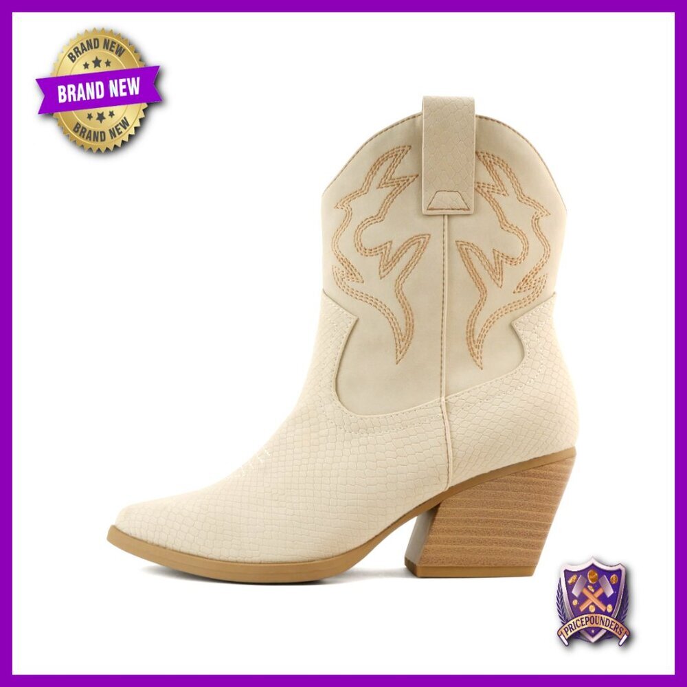 Western Stitched Ankle Booties Low Heel Pointe Toe Suede Fashion Trendy